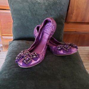 Tory Burck purple sequin ballet shoes size 8
